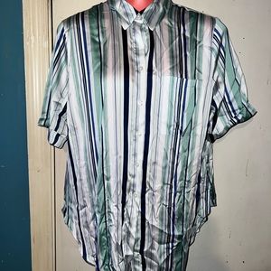 Chicos Striped Blouse. Silky Soft Blue Striped Blouse, Size 2